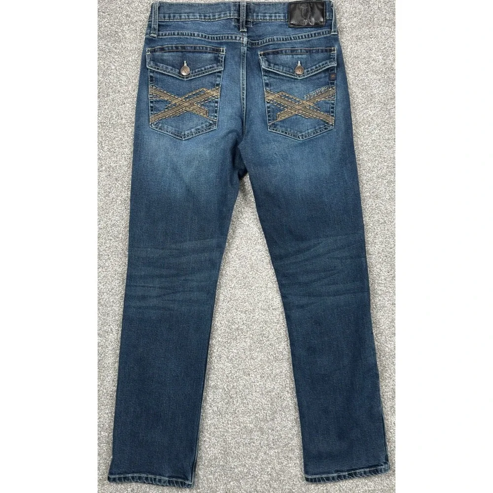 Rock & Republic Jeans Men's 33x32 Straight Stretch Blue Denim Embroidered